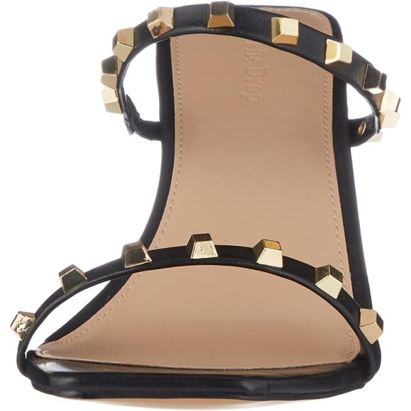 🆕 Women Black Avery Square Toe Two Strap Staples Studded High Heeled Sandal - Picture 2 of 8